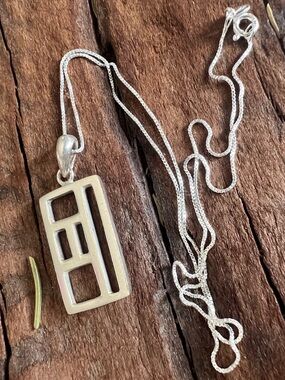 Artisan Silver Modern Necklace Geometric Pendant Rectangular New Chain Italian